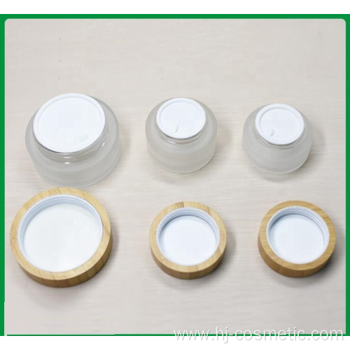 30g Environmental empty bamboo cosmetic lid frosted glass jars/cosmetic lotion bottles/cosmetic bottles and jars